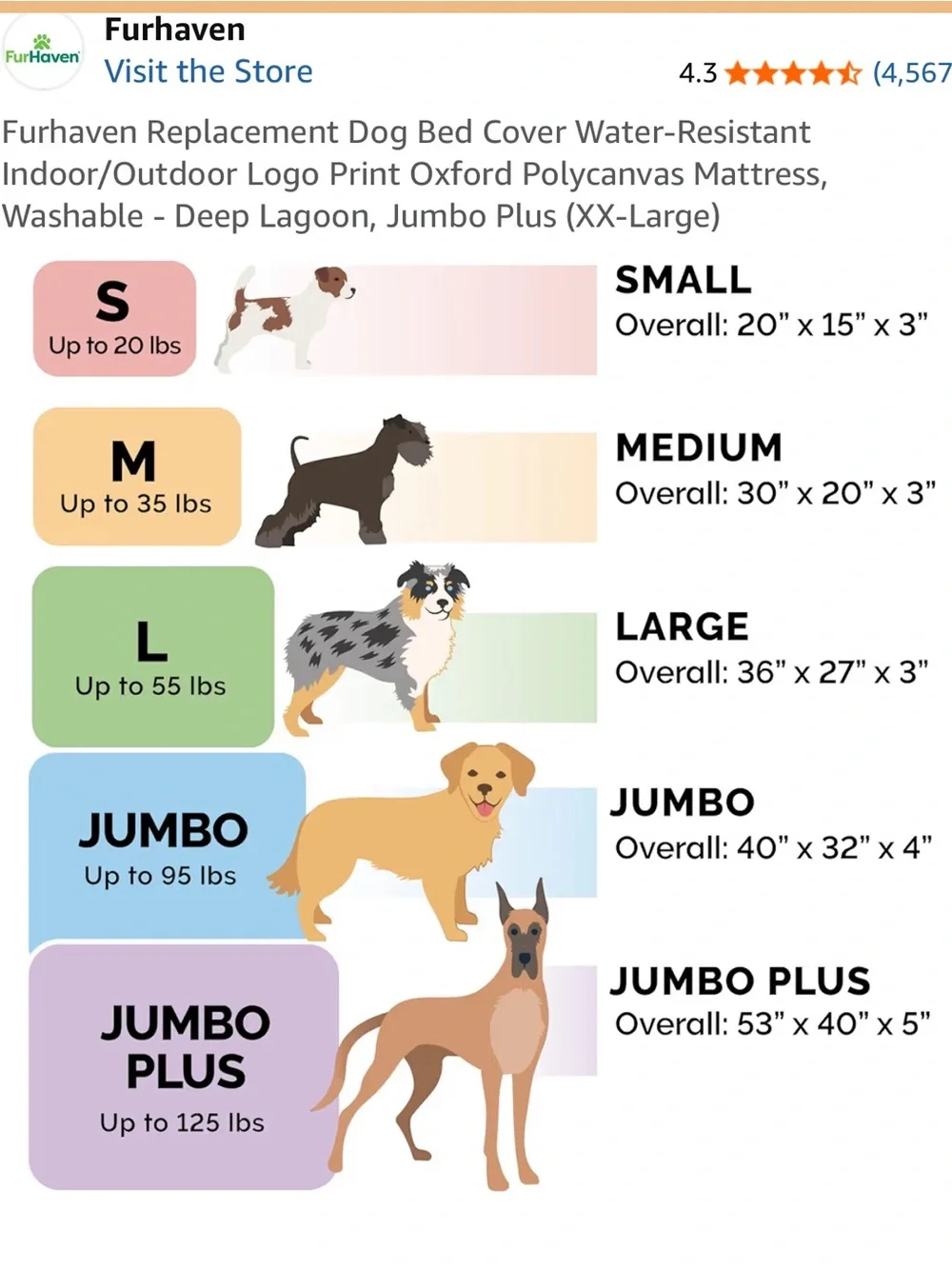 Replacement Dog Bed Cover Indoor Outdoor Water Resistant 53” x 40” Size XXL